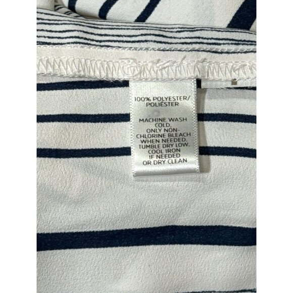 Ann Taylor LOFT Blouse Top M Womens Stripe White Black Short Sleeve Button Back - Picture 4 of 6